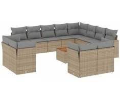 Sofa Sofos komplektas su pagalvėlėmis, 13 dalių, smėlio, poliratanas