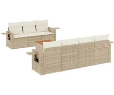 Sofa Sofos komplektas su pagalvėlėmis, 8 dalių, smėlio, poliratanas
