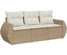 Sofa Sofos komplektas su pagalvėlėmis, 3 dalių, smėlio, poliratanas