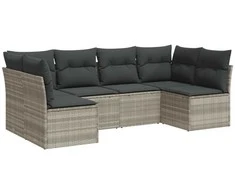 Sofa Sofos komplektas su pagalvėlėmis, 6 dalių, pilkas, poliratanas