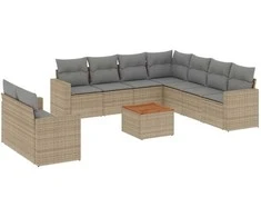 Sofa Sofos komplektas su pagalvėlėmis, 10 dalių, smėlio, poliratanas