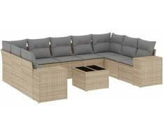 Sofa Sofos komplektas su pagalvėlėmis, 10 dalių, smėlio, poliratanas
