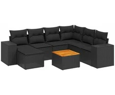 Sofa Sofos komplektas su pagalvėlėmis, 8 dalių, juodas, poliratanas