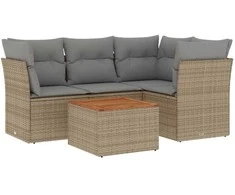 Sofa Sofos komplektas su pagalvėlėmis, 5 dalių, smėlio, poliratanas