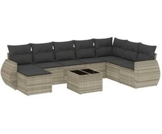 Sofa Sofos komplektas su pagalvėlėmis, 9 dalių, pilkas, poliratanas