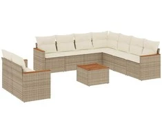 Sofa Sofos komplektas su pagalvėlėmis, 10 dalių, smėlio, poliratanas