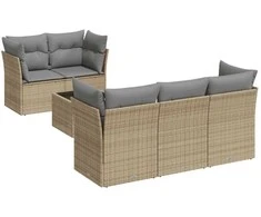 Sofa Sofos komplektas su pagalvėlėmis, 6 dalių, smėlio, poliratanas