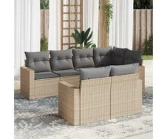 Lauko baldų komplektas Sofos komplektas su pagalvėlėmis, 7 dalių, smėlio, poliratanas