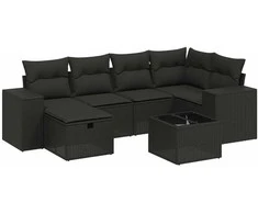 Sofa Sofos komplektas su pagalvėlėmis, 7 dalių, juodas, poliratanas