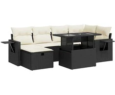 Sofa Sofos komplektas su pagalvėlėmis, 7 dalių, juodas, poliratanas