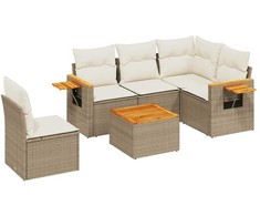 Sofa Sofos komplektas su pagalvėlėmis, 6 dalių, smėlio, poliratanas