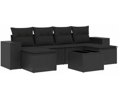 Sofa Sofos komplektas su pagalvėlėmis, 7 dalių, juodas, poliratanas