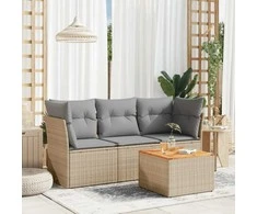 Sofa Sofos komplektas su pagalvėlėmis, 4 dalių, smėlio, poliratanas