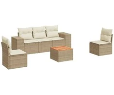 Sofa Sofos komplektas su pagalvėlėmis, 6 dalių, smėlio, poliratanas