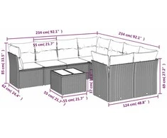 Sofa Sofos komplektas su pagalvėlėmis, 9 dalių, pilkas, poliratanas