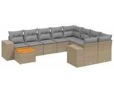 Sofa Sofos komplektas su pagalvėlėmis, 10 dalių, smėlio, poliratanas