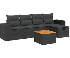 Sofa Sofos komplektas su pagalvėlėmis, 6 dalių, juodas, poliratanas