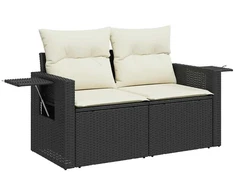 Sofa Sofos komplektas su pagalvėlėmis, 7 dalių, juodas, poliratanas