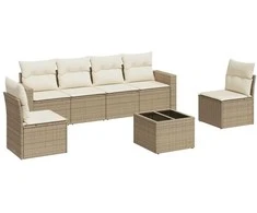 Sofa Sofos komplektas su pagalvėlėmis, 7 dalių, smėlio, poliratanas