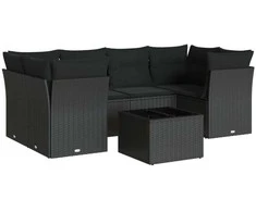 Lauko baldų komplektas Sofos komplektas su pagalvėlėmis, 7 dalių, juodas, poliratanas