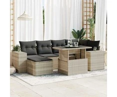 Lauko baldų komplektas Sofos komplektas su pagalvėlėmis, 7 dalių, pilkas, poliratanas