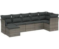 Sofa Sofos komplektas su pagalvėlėmis, 7 dalių, pilkas, poliratanas