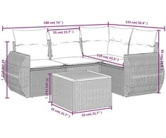 Sofa Sofos komplektas su pagalvėlėmis, 5 dalių, smėlio, poliratanas