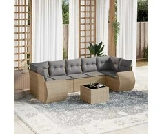 Sofa Sofos komplektas su pagalvėlėmis, 8 dalių, smėlio, poliratanas