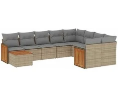 Sofa Sofos komplektas su pagalvėlėmis, 10 dalių, smėlio, poliratanas