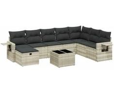 Sofa Sofos komplektas su pagalvėlėmis, 9 dalių, pilkas, poliratanas