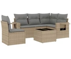 Sofa Sofos komplektas su pagalvėlėmis, 6 dalių, smėlio, poliratanas