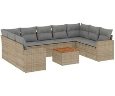 Sofa Sofos komplektas su pagalvėlėmis, 10 dalių, smėlio, poliratanas