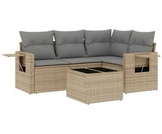 Sofa Sofos komplektas su pagalvėlėmis, 5 dalių, smėlio, poliratanas