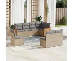 Lauko baldų komplektas Sofos komplektas su pagalvėlėmis, 8 dalių, smėlio, poliratanas