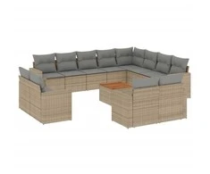 Sofa Sofos komplektas su pagalvėlėmis, 13 dalių, smėlio, poliratanas