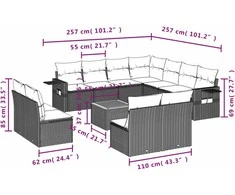 Sofa Sofos komplektas su pagalvėlėmis, 12 dalių, smėlio, poliratanas