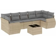 Sofa Sofos komplektas su pagalvėlėmis, 8 dalių, smėlio, poliratanas