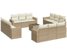 Sofa Sofos komplektas su pagalvėlėmis, 13 dalių, smėlio, poliratanas