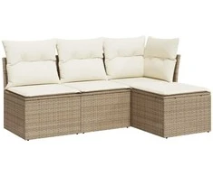Sofa Sofos komplektas su pagalvėlėmis, 4 dalių, smėlio, poliratanas