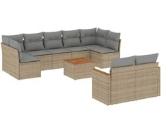 Sofa Sofos komplektas su pagalvėlėmis, 10 dalių, smėlio, poliratanas