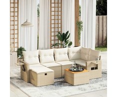 Sofa Sofos komplektas su pagalvėlėmis, 7 dalių, smėlio, poliratanas