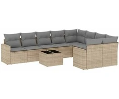 Sofa Sofos komplektas su pagalvėlėmis, 10 dalių, smėlio, poliratanas
