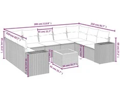 Sofa Sofos komplektas su pagalvėlėmis, 10 dalių, smėlio, poliratanas