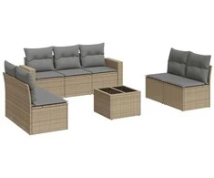 Sofa Sofos komplektas su pagalvėlėmis, 8 dalių, smėlio, poliratanas