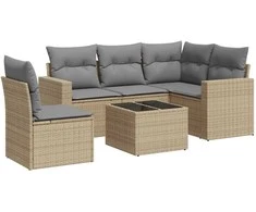 Sofa Sofos komplektas su pagalvėlėmis, 6 dalių, smėlio, poliratanas