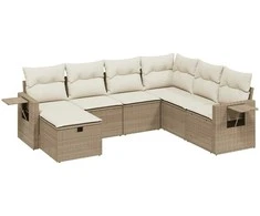 Sofa Sofos komplektas su pagalvėlėmis, 7 dalių, smėlio, poliratanas