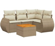 Sofa Sofos komplektas su pagalvėlėmis, 5 dalių, smėlio, poliratanas