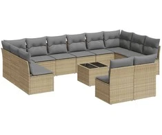 Sofa Sofos komplektas su pagalvėlėmis, 13 dalių, smėlio, poliratanas
