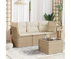 Lauko baldų komplektas Sofos komplektas su pagalvėlėmis, 4 dalių, smėlio, poliratanas
