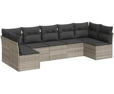 Sofa Sofos komplektas su pagalvėlėmis, 7 dalių, pilkas, poliratanas